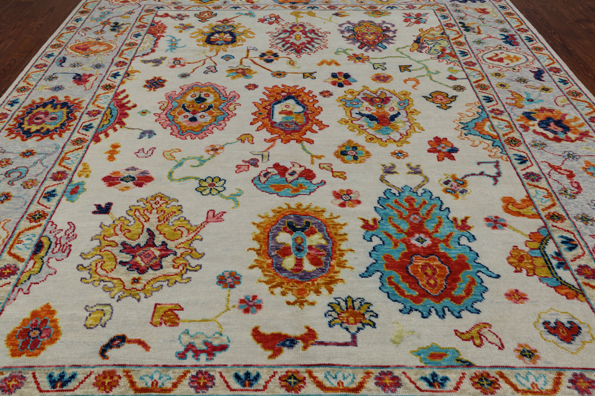 SUPER SALE Ivory Turkish Oushak Hand Knotted Wool Rug - 9' 2" X 12' 0"