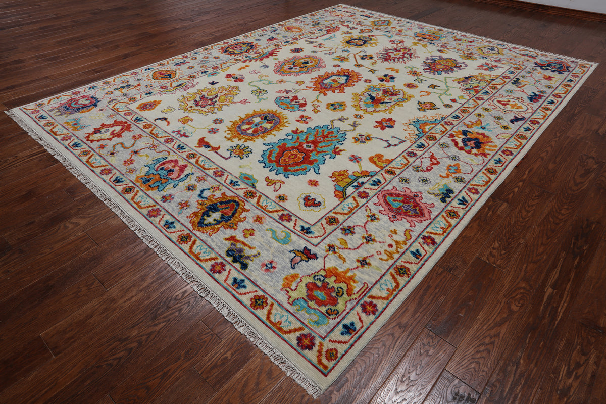 SUPER SALE Ivory Turkish Oushak Hand Knotted Wool Rug - 9' 2" X 12' 0"