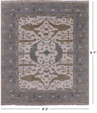 Ivory Turkish Oushak Hand Knotted Wool Area Rug - 8' 2" X 9' 7" - Golden Nile