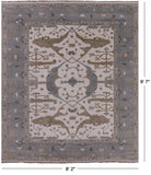Ivory Turkish Oushak Hand Knotted Wool Area Rug - 8' 2" X 9' 7" - Golden Nile