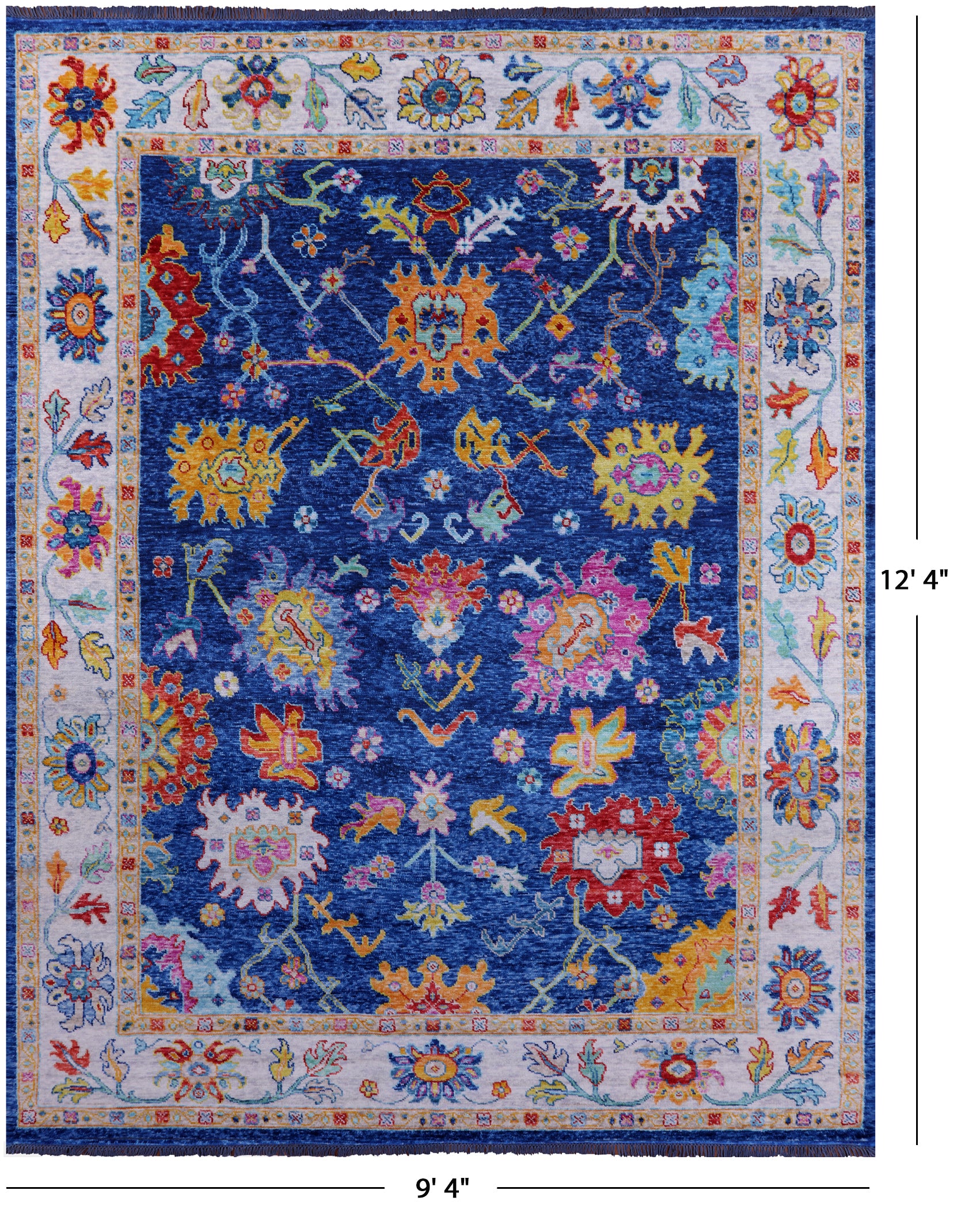 Blue Turkish Oushak Hand Knotted Wool Rug - 9' 4" X 12' 4" - Golden Nile