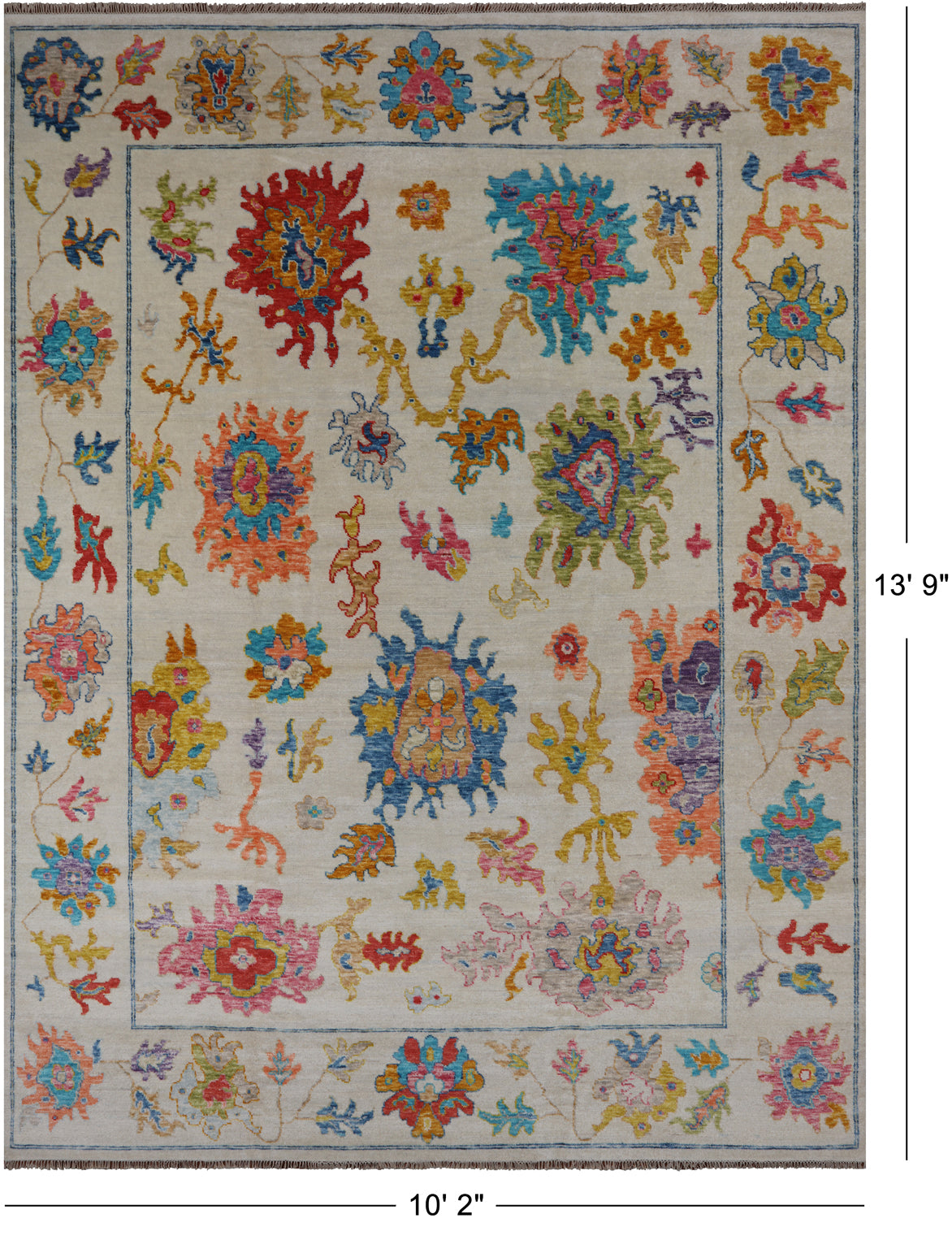 SUPER SALE Ivory Turkish Oushak Hand Knotted Wool Rug - 10' 2" X 13' 9"