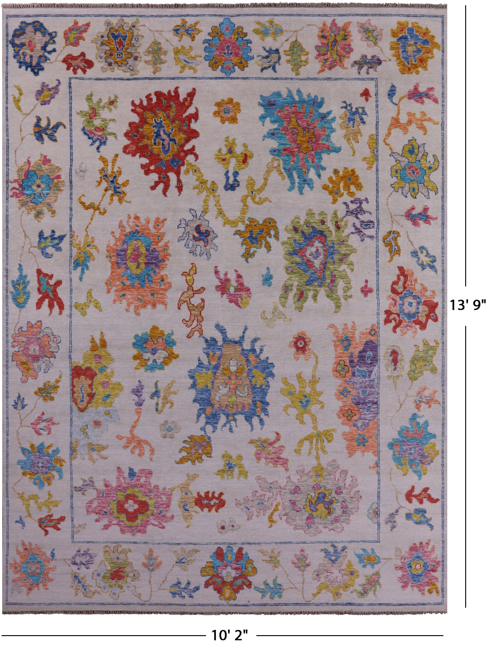 Ivory Turkish Oushak Hand Knotted Wool Rug - 10' 2" X 13' 9" - Golden Nile