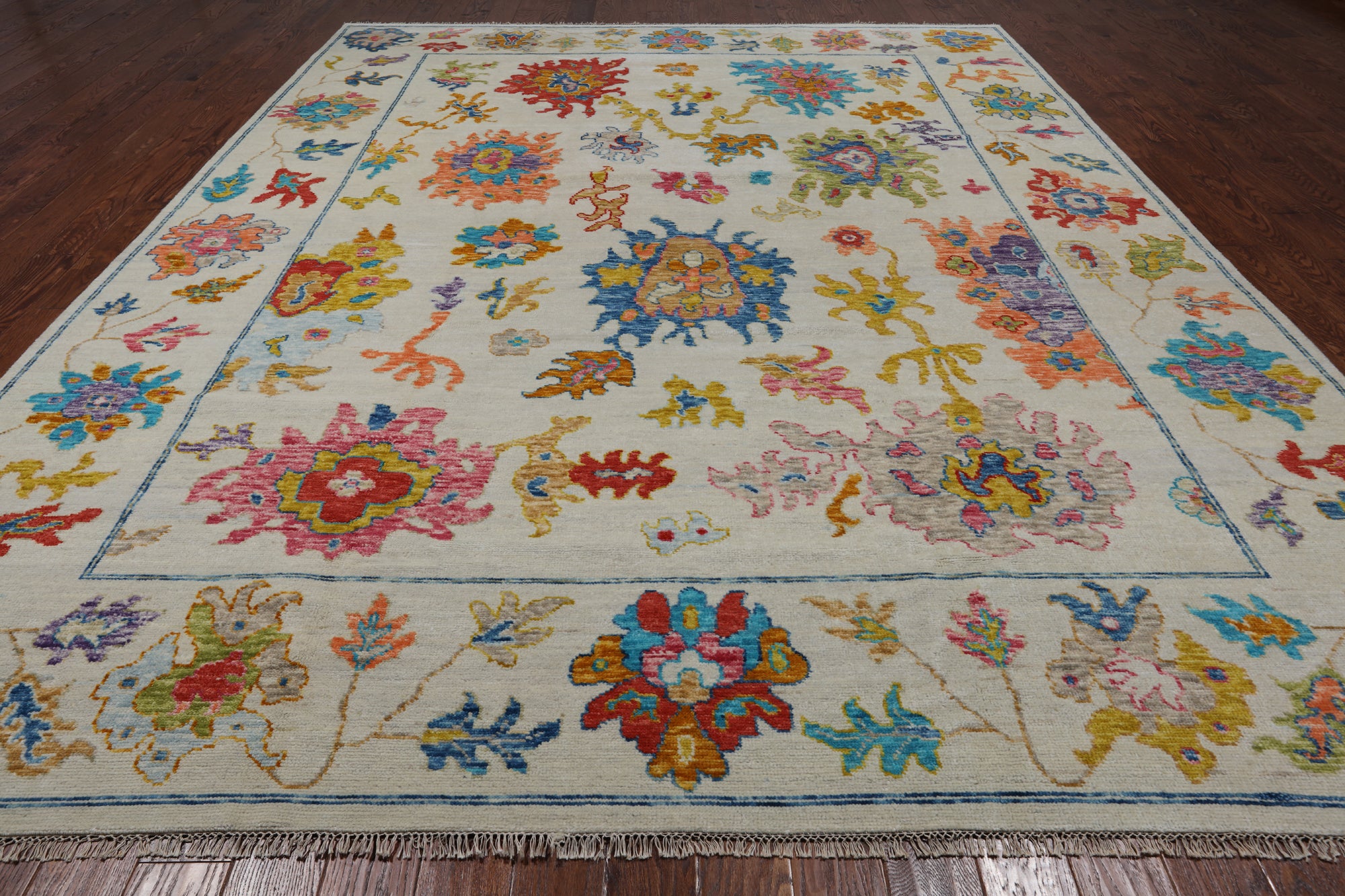 SUPER SALE Ivory Turkish Oushak Hand Knotted Wool Rug - 10' 2" X 13' 9"