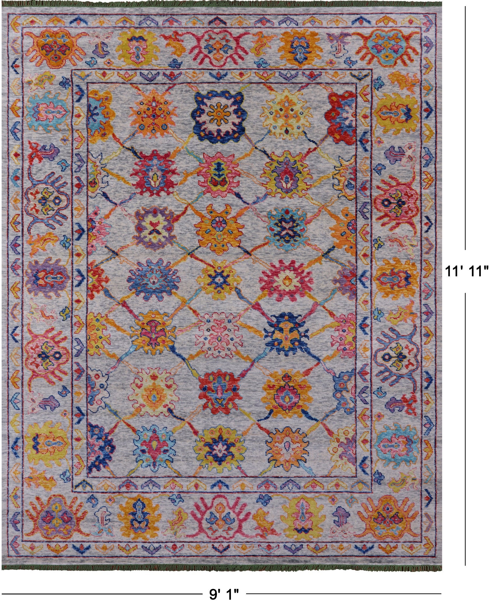 Grey Turkish Oushak Hand Knotted Wool Rug - 9' 1" X 11' 11" - Golden Nile