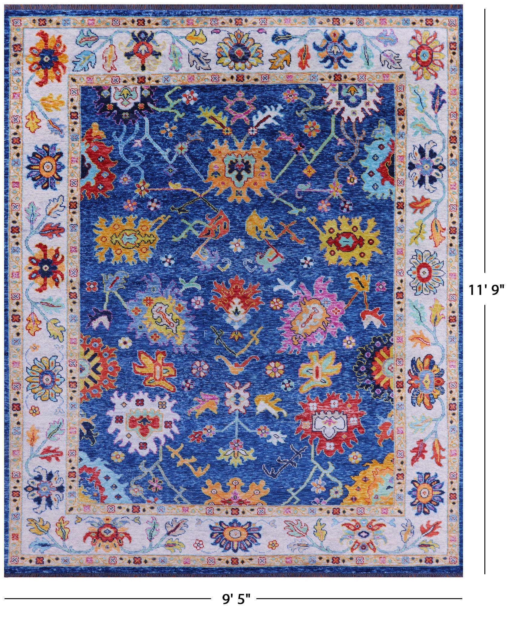 Blue Turkish Oushak Hand Knotted Wool Rug - 9' 5" X 11' 9" - Golden Nile