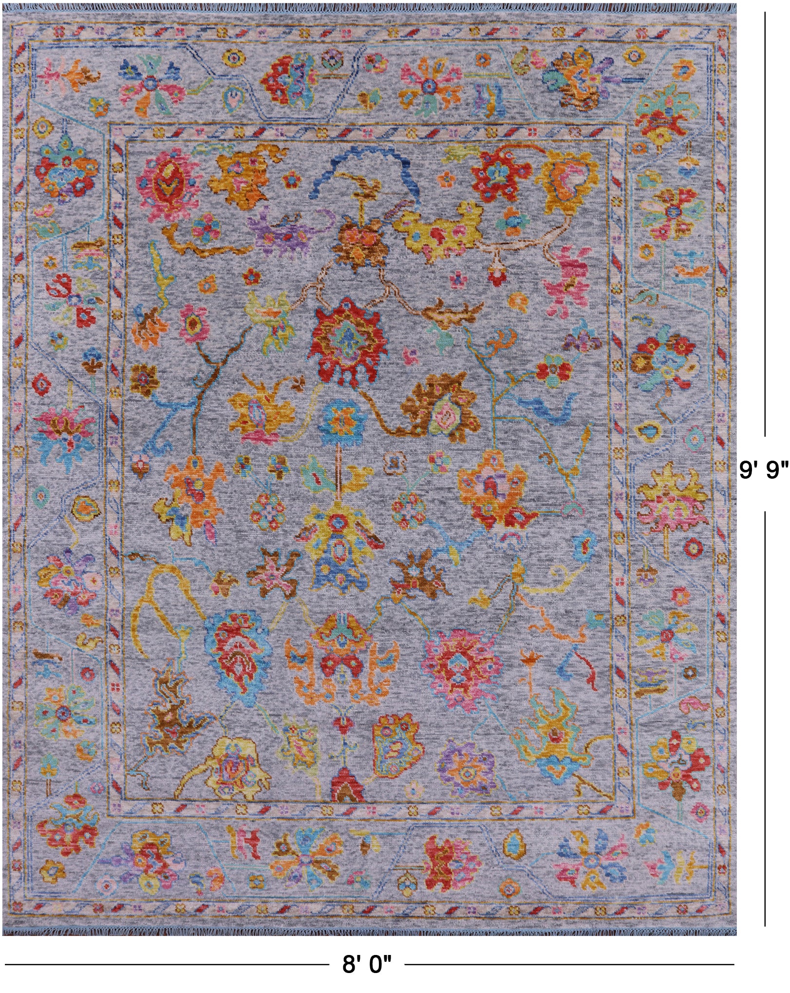 Grey Turkish Oushak Hand Knotted Wool Rug - 8' 0" X 9' 9" - Golden Nile