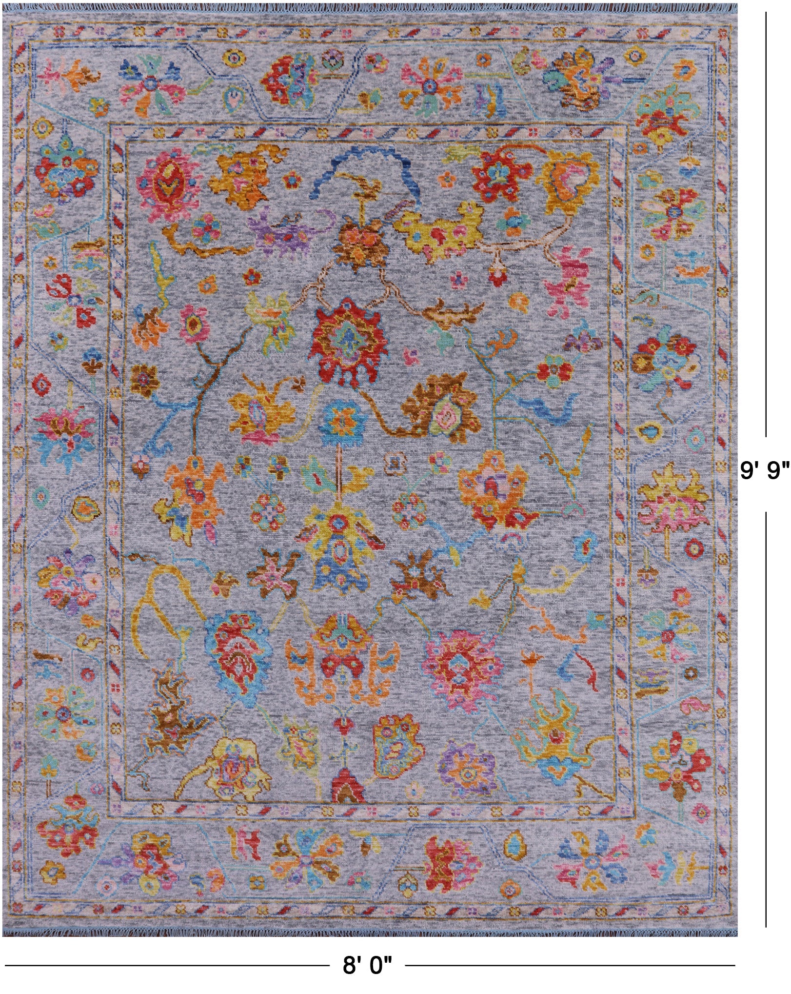 Grey Turkish Oushak Hand Knotted Wool Rug - 8' 0" X 9' 9" - Golden Nile