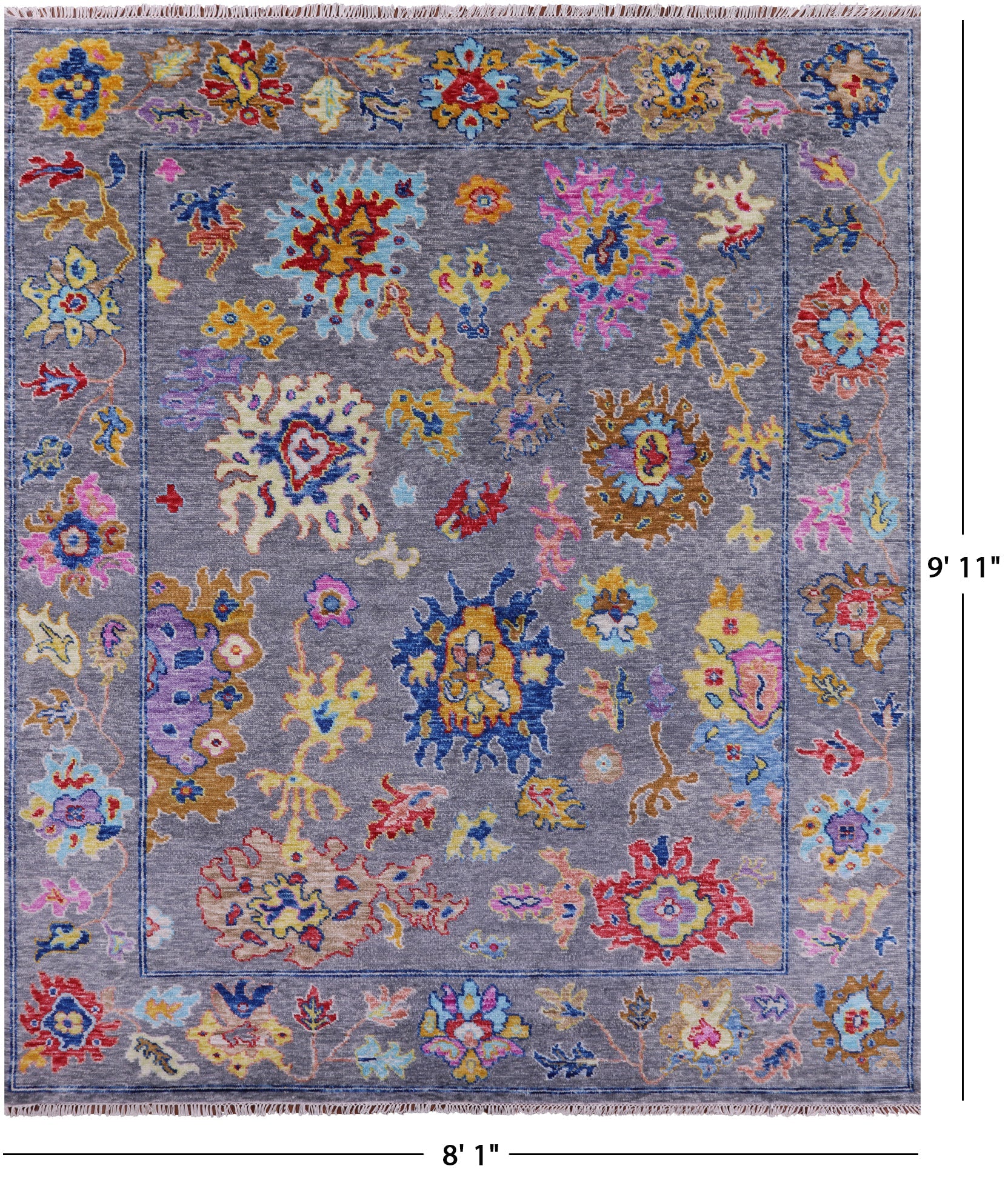 Grey Turkish Oushak Hand Knotted Wool Rug - 8' 1" X 9' 11" - Golden Nile