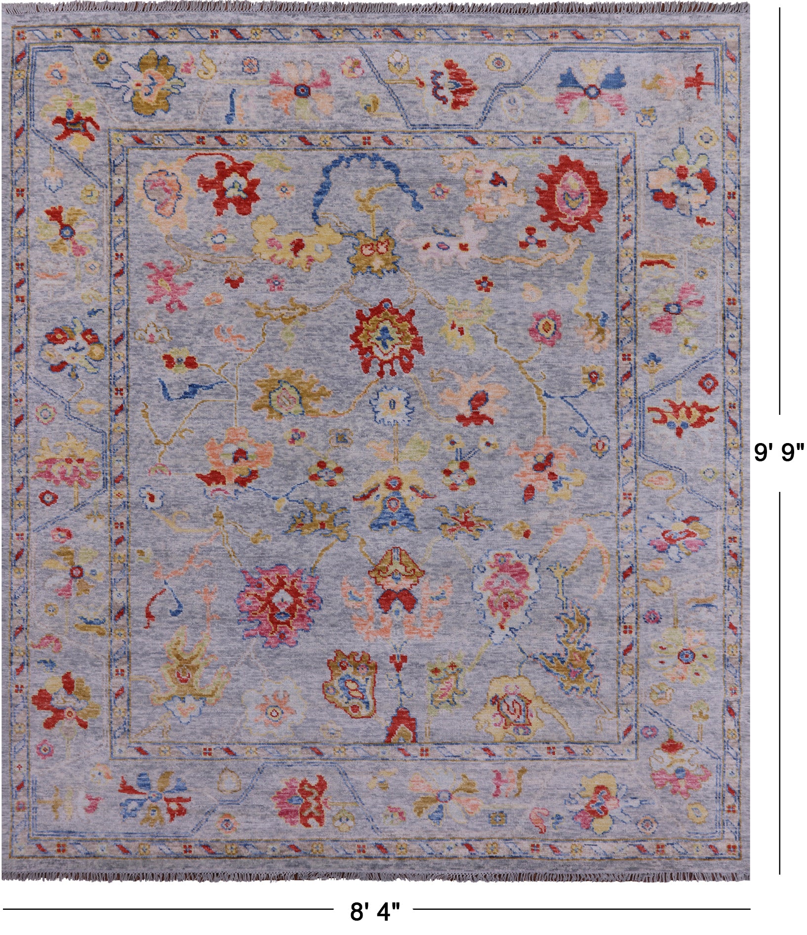 Grey Turkish Oushak Hand Knotted Wool Rug - 8' 4" X 9' 9" - Golden Nile
