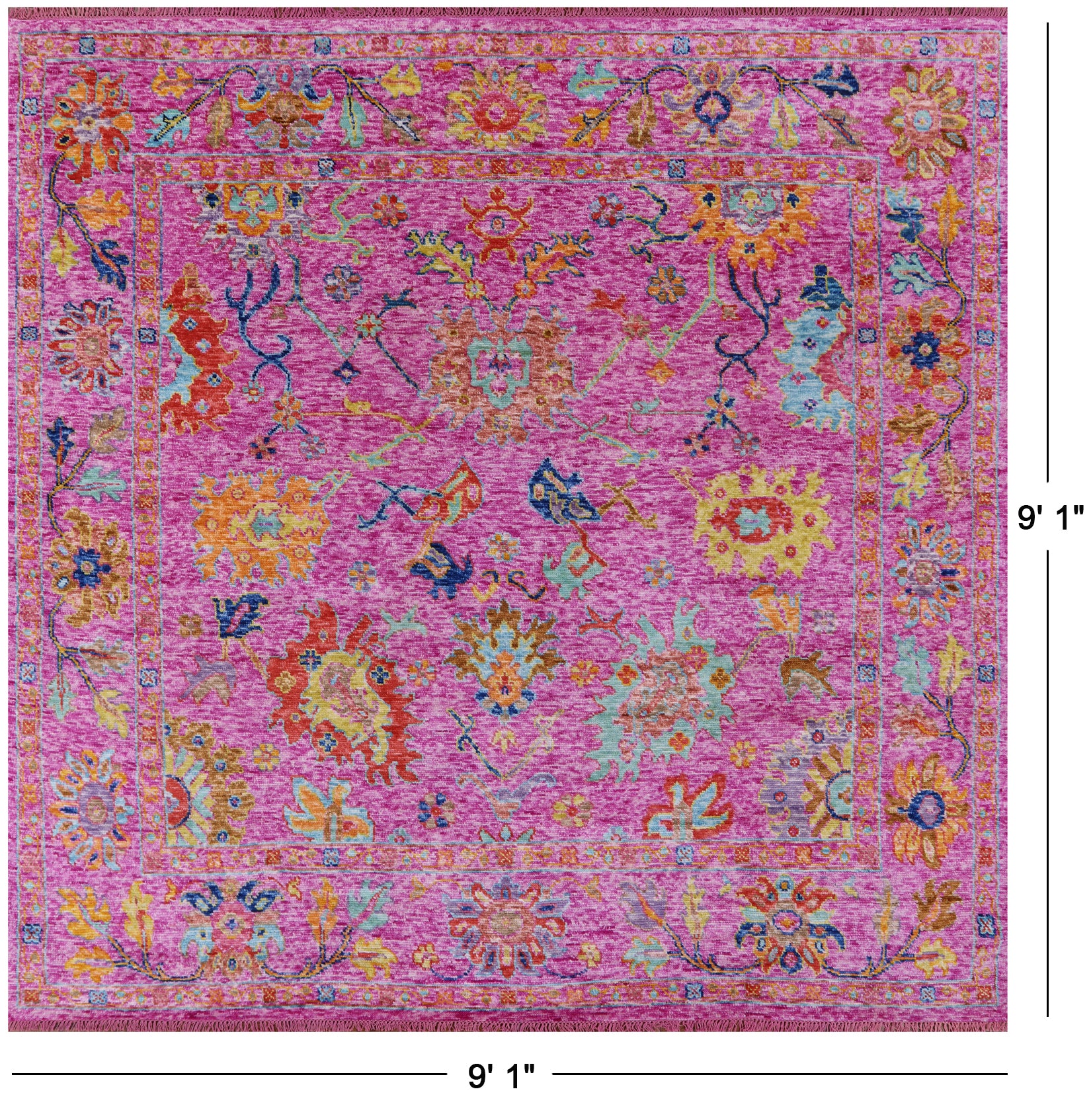 Pink Square Turkish Oushak Hand Knotted Wool Rug - 9' 1" X 9' 1" - Golden Nile