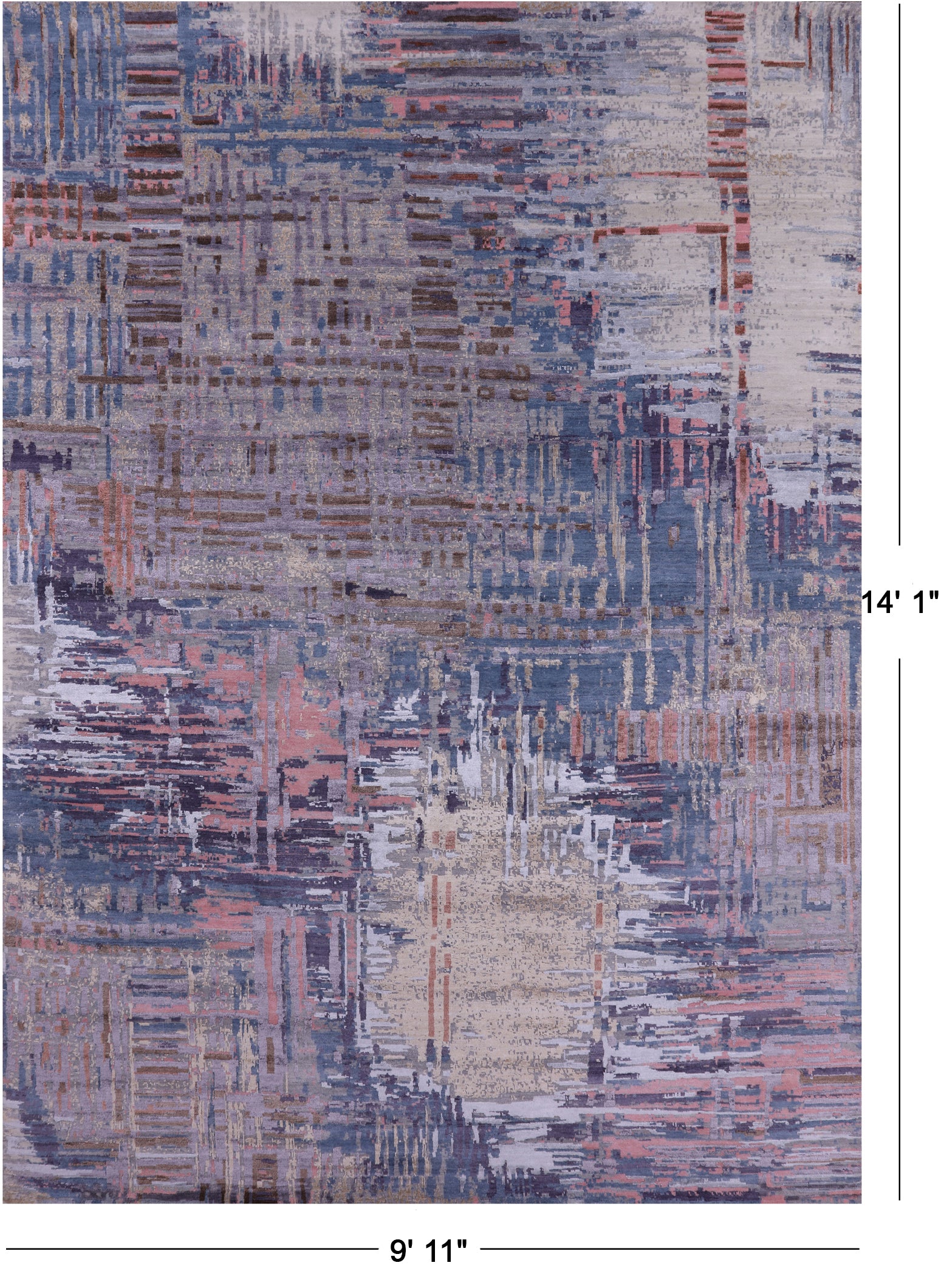 Abstract Contemporary Hand Knotted Wool & Silk Rug - 9' 11" X 14' 1" - Golden Nile