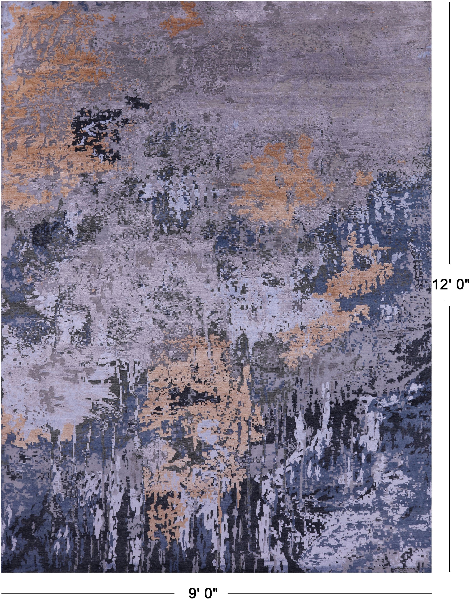 Abstract Contemporary Hand Knotted Wool & Silk Rug - 9' 0" X 12' 0" - Golden Nile