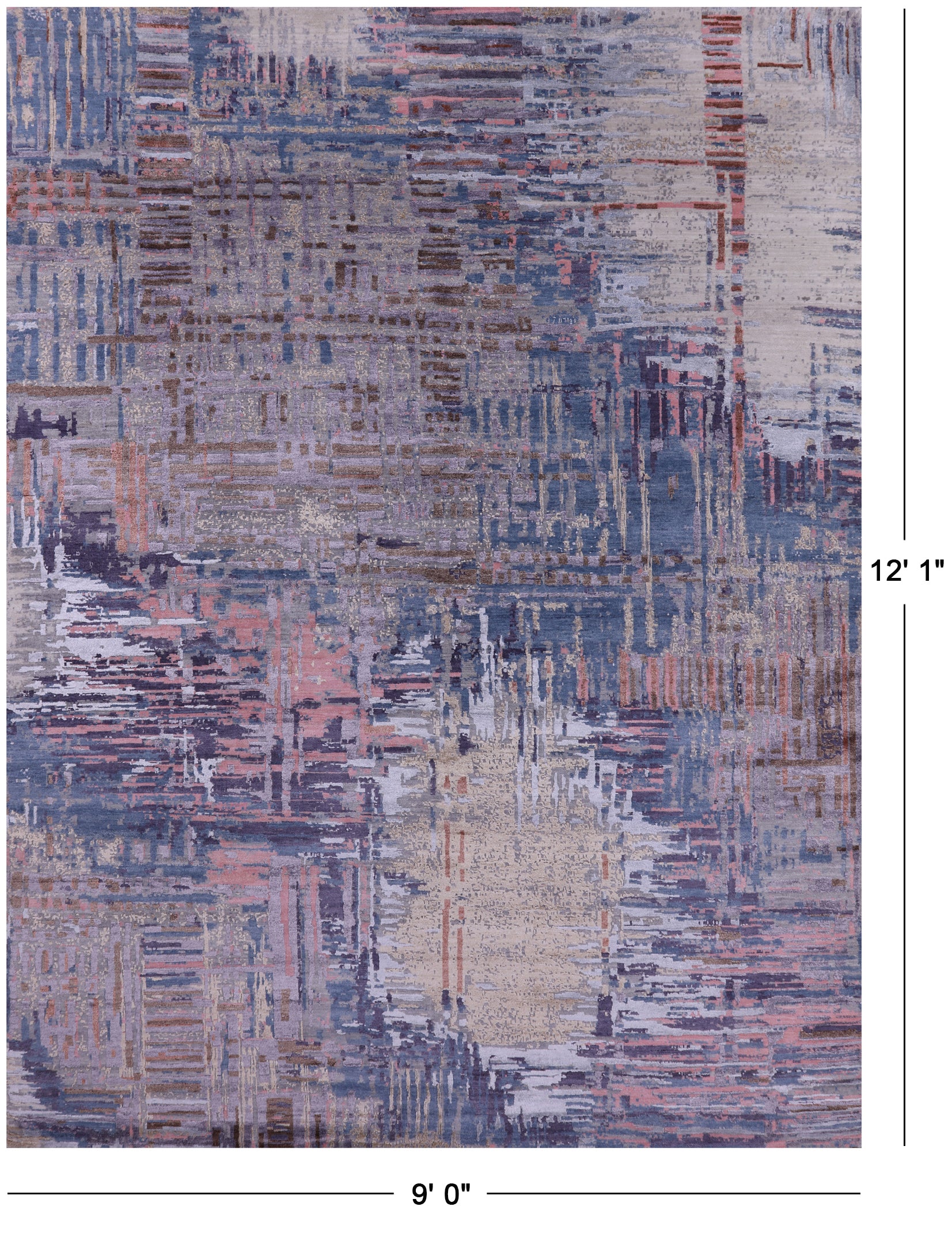 Abstract Contemporary Hand Knotted Wool & Silk Rug - 9' 0" X 12' 1" - Golden Nile
