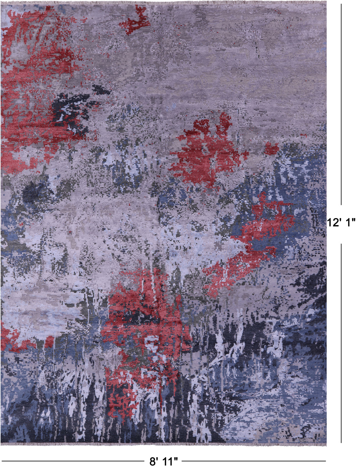 SUPER SALE Abstract Contemporary Hand Knotted Wool & Silk Rug - 8' 11" X 12' 1"
