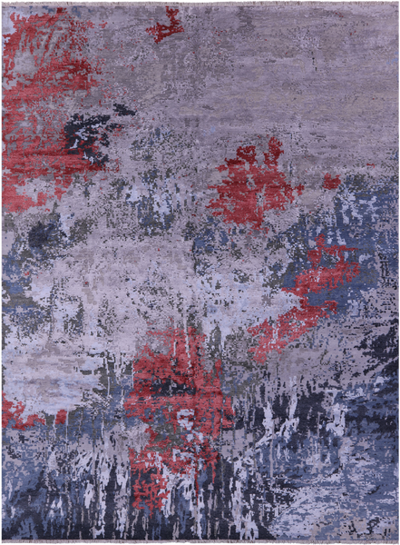 SUPER SALE Abstract Contemporary Hand Knotted Wool & Silk Rug - 8' 11" X 12' 1"