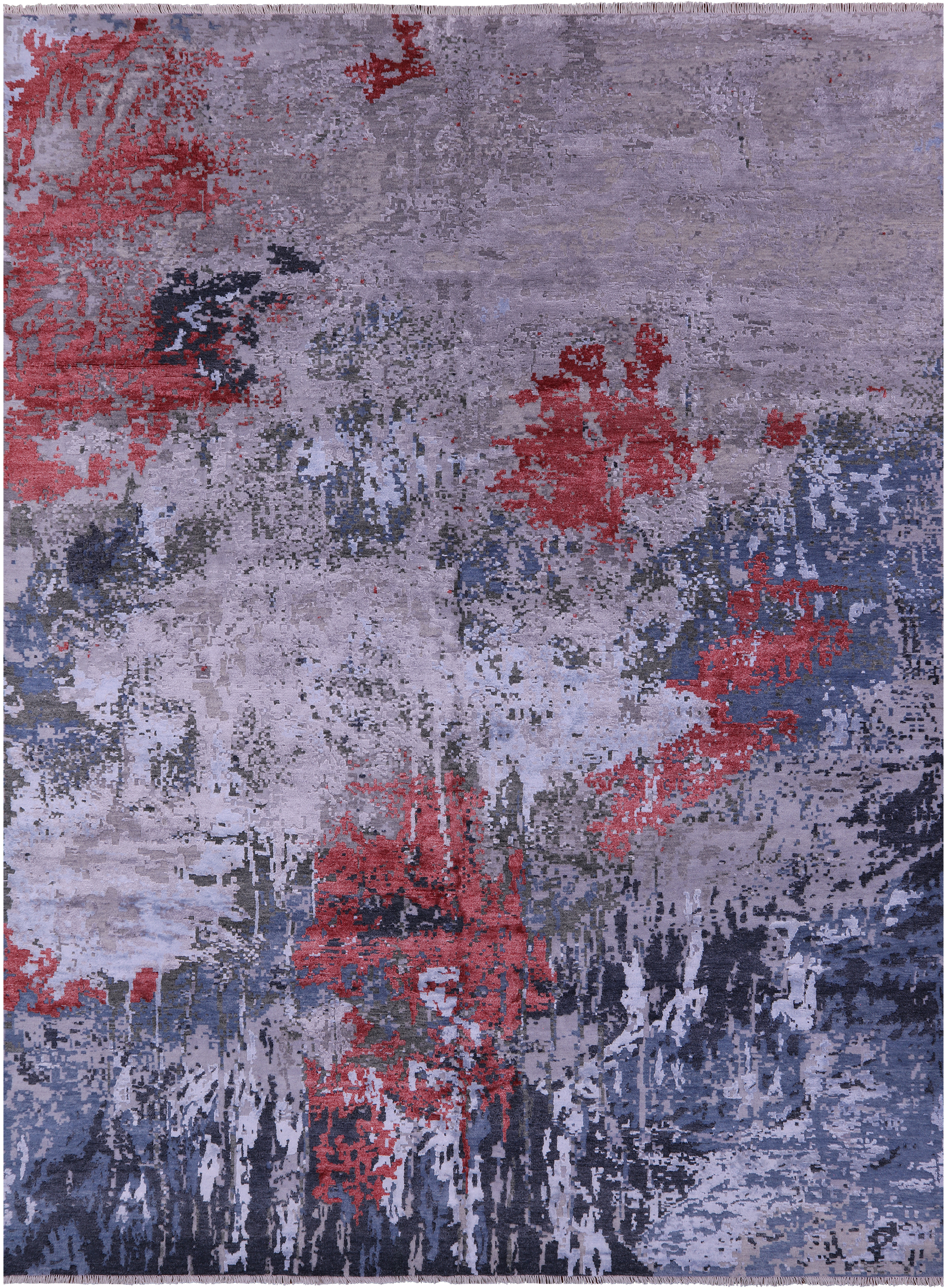 SUPER SALE Abstract Contemporary Hand Knotted Wool & Silk Rug - 8' 11" X 12' 1"