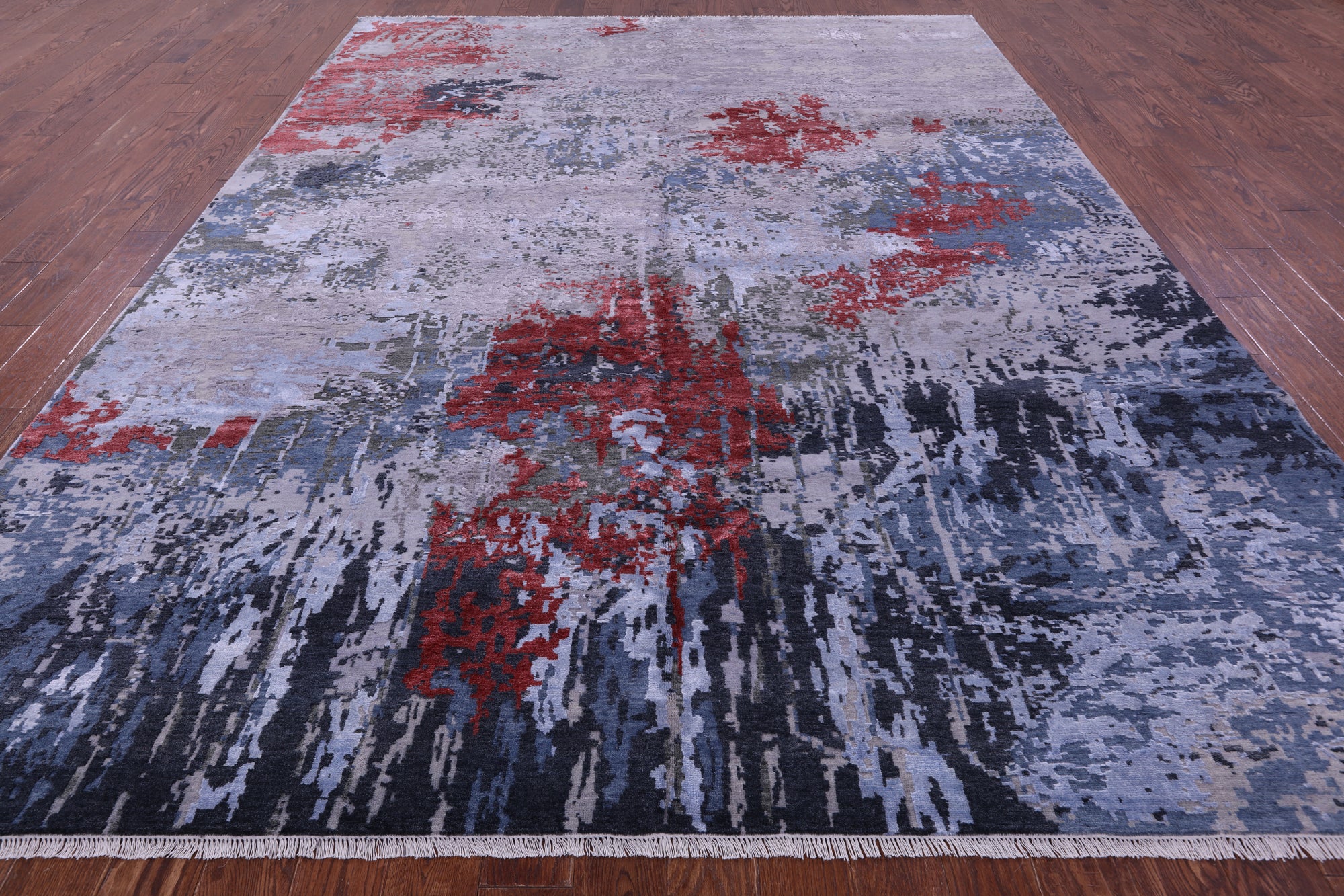 SUPER SALE Abstract Contemporary Hand Knotted Wool & Silk Rug - 8' 11" X 12' 1"