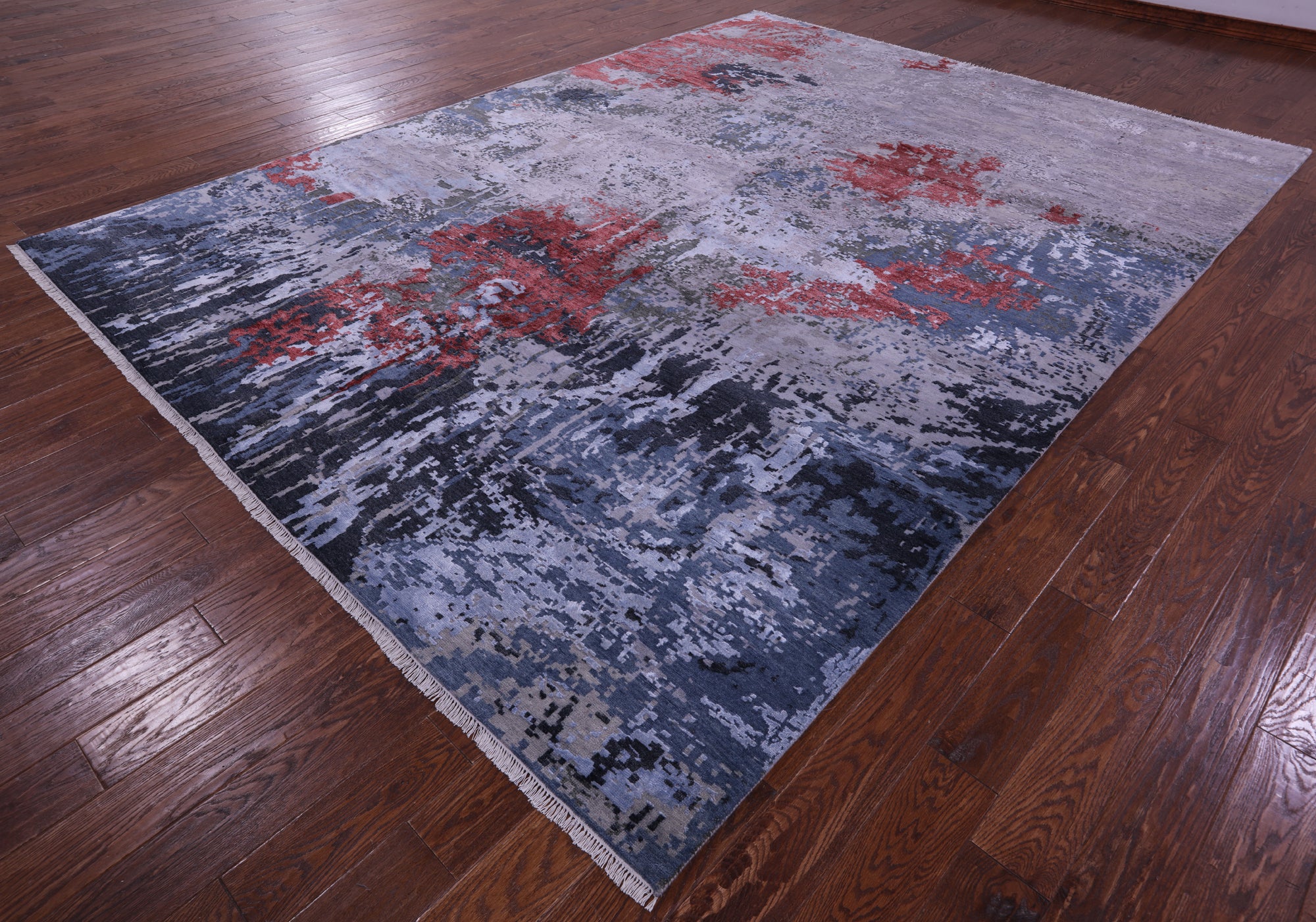SUPER SALE Abstract Contemporary Hand Knotted Wool & Silk Rug - 8' 11" X 12' 1"
