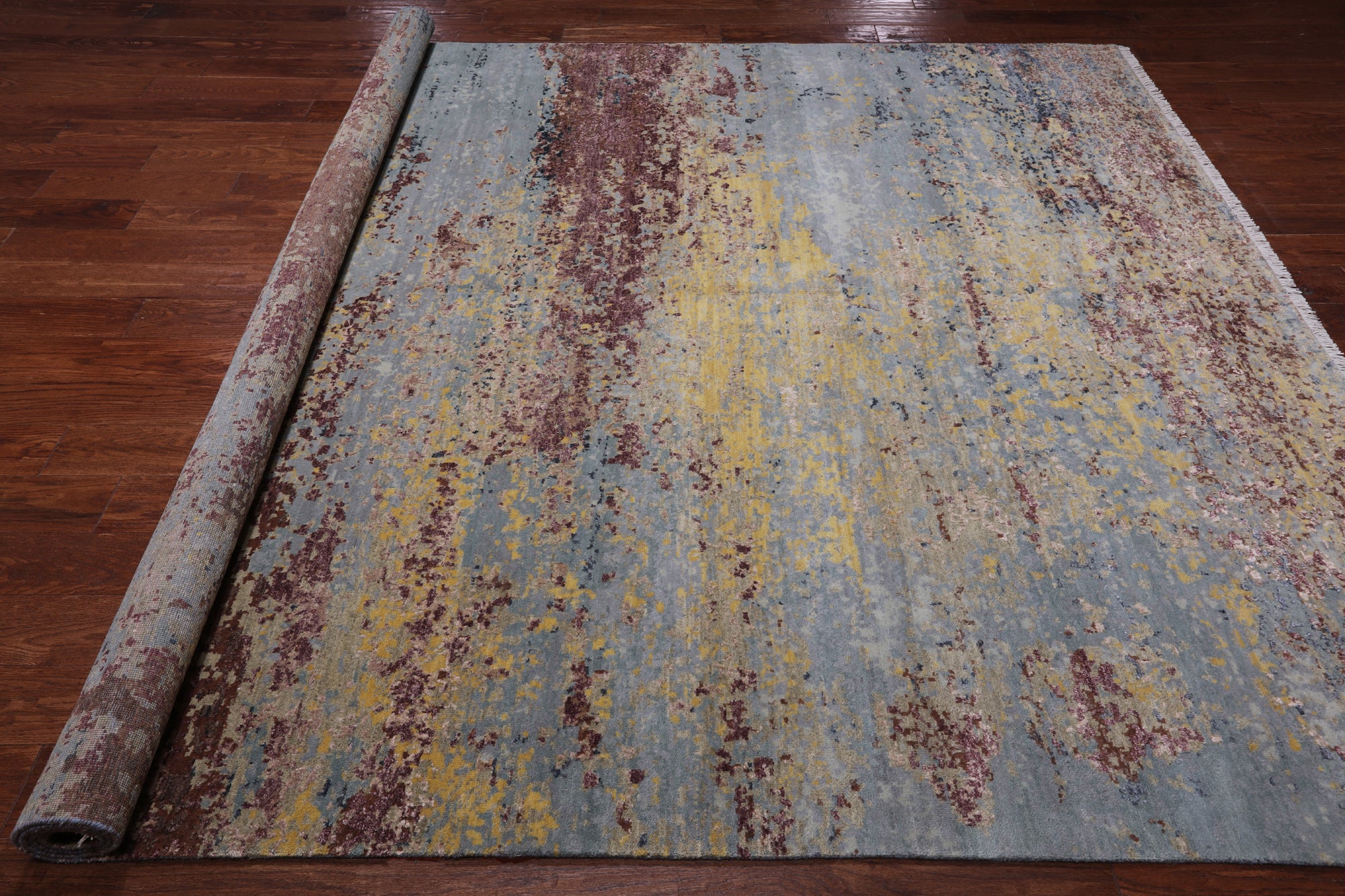 SUPER SALE Abstract Contemporary Hand Knotted Wool & Silk Rug - 7' 11" X 10' 0"
