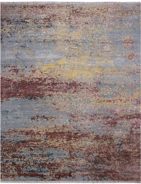 SUPER SALE Abstract Contemporary Hand Knotted Wool & Silk Rug - 7' 11" X 10' 0"