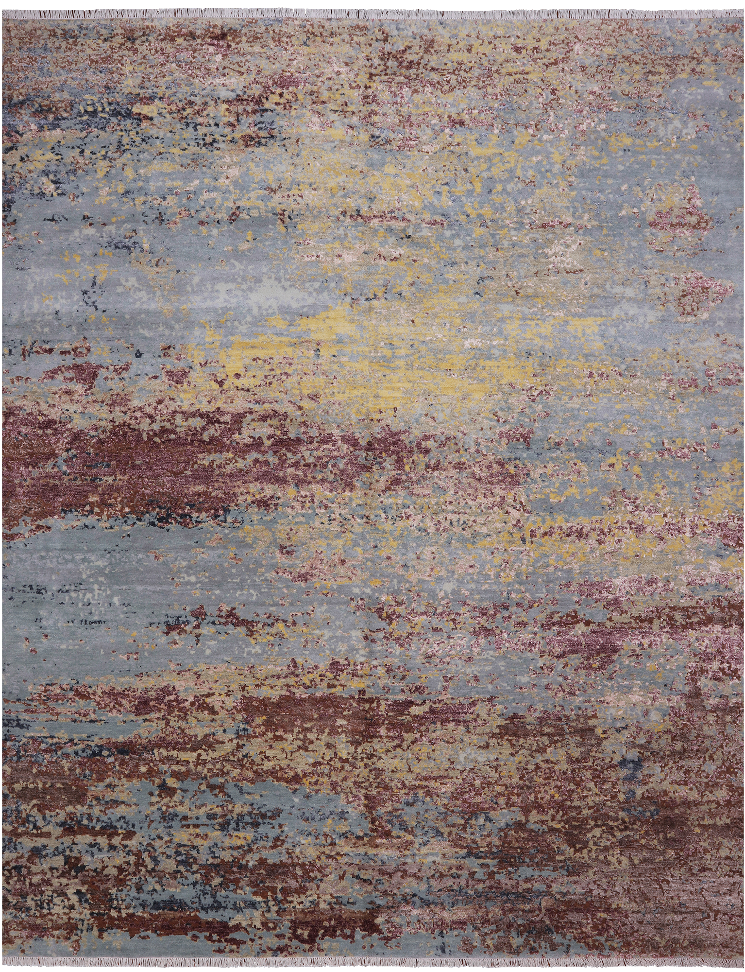 SUPER SALE Abstract Contemporary Hand Knotted Wool & Silk Rug - 7' 11" X 10' 0"