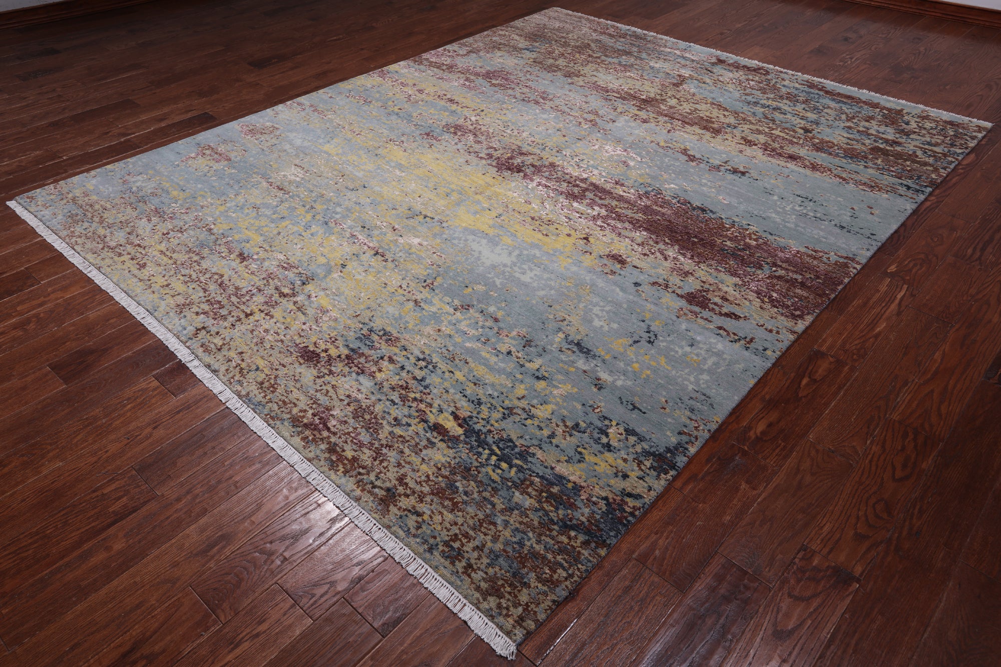 SUPER SALE Abstract Contemporary Hand Knotted Wool & Silk Rug - 7' 11" X 10' 0"