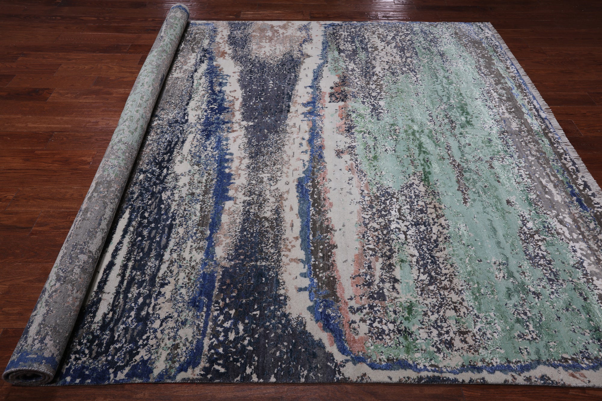 Abstract Contemporary Hand Knotted Wool & Silk Rug - 7' 11" X 10' 1"
