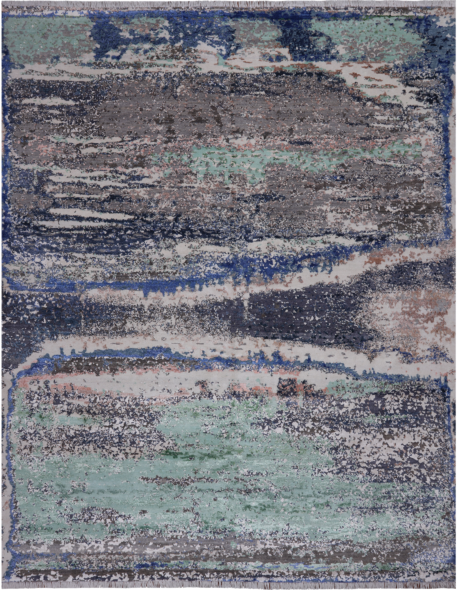 Abstract Contemporary Hand Knotted Wool & Silk Rug - 7' 11" X 10' 1"