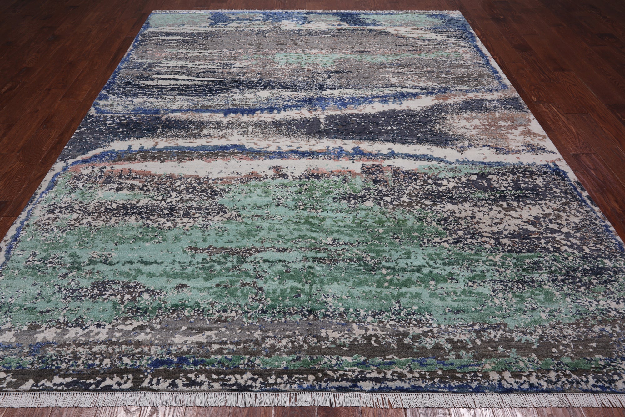 Abstract Contemporary Hand Knotted Wool & Silk Rug - 7' 11" X 10' 1"