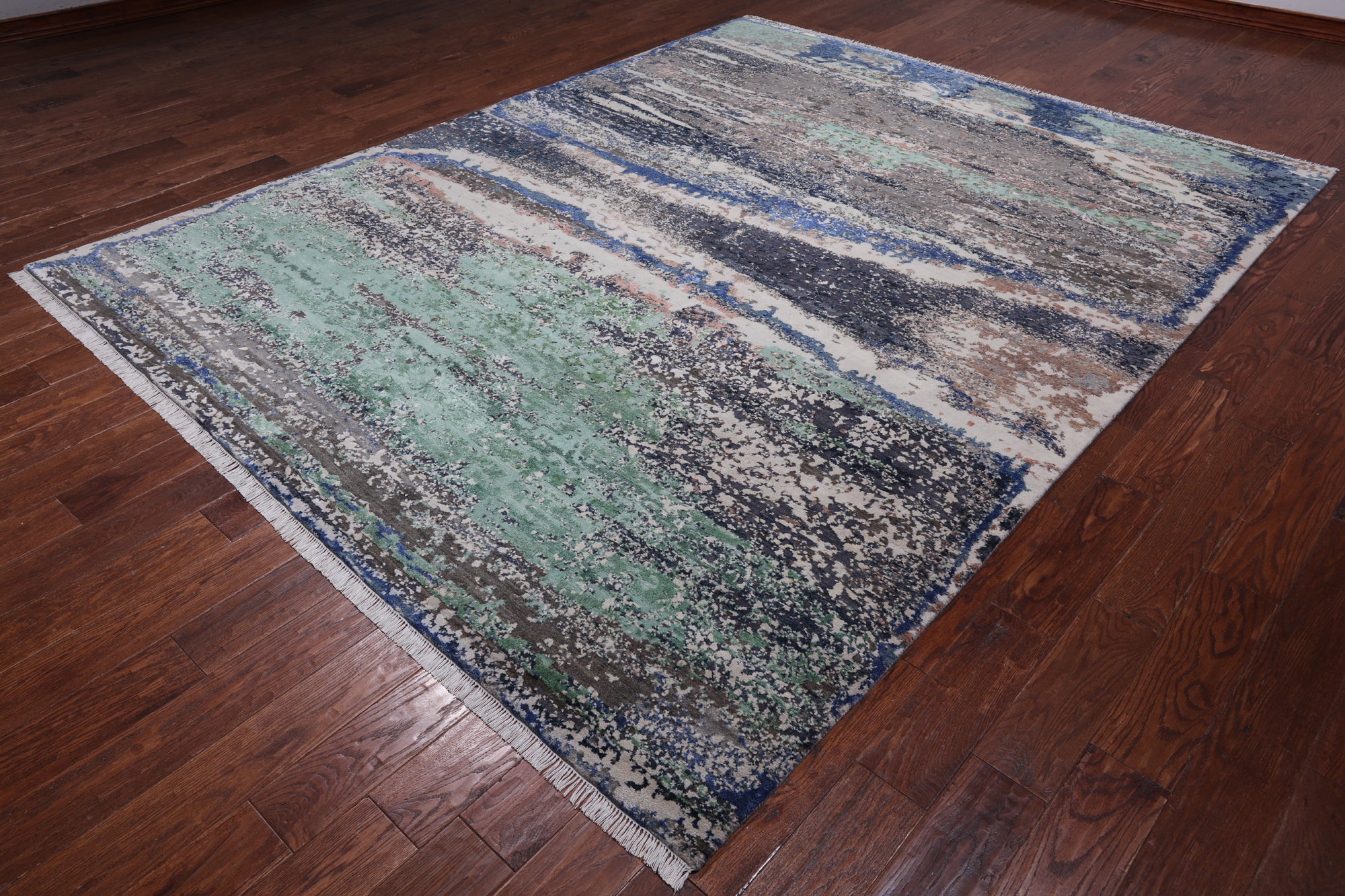 Abstract Contemporary Hand Knotted Wool & Silk Rug - 7' 11" X 10' 1"