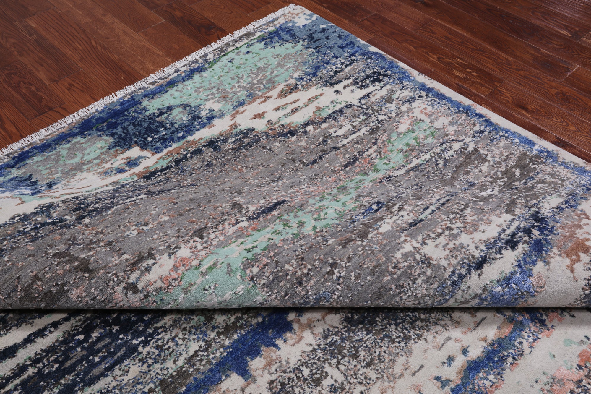 Abstract Contemporary Hand Knotted Wool & Silk Rug - 7' 11" X 10' 1"