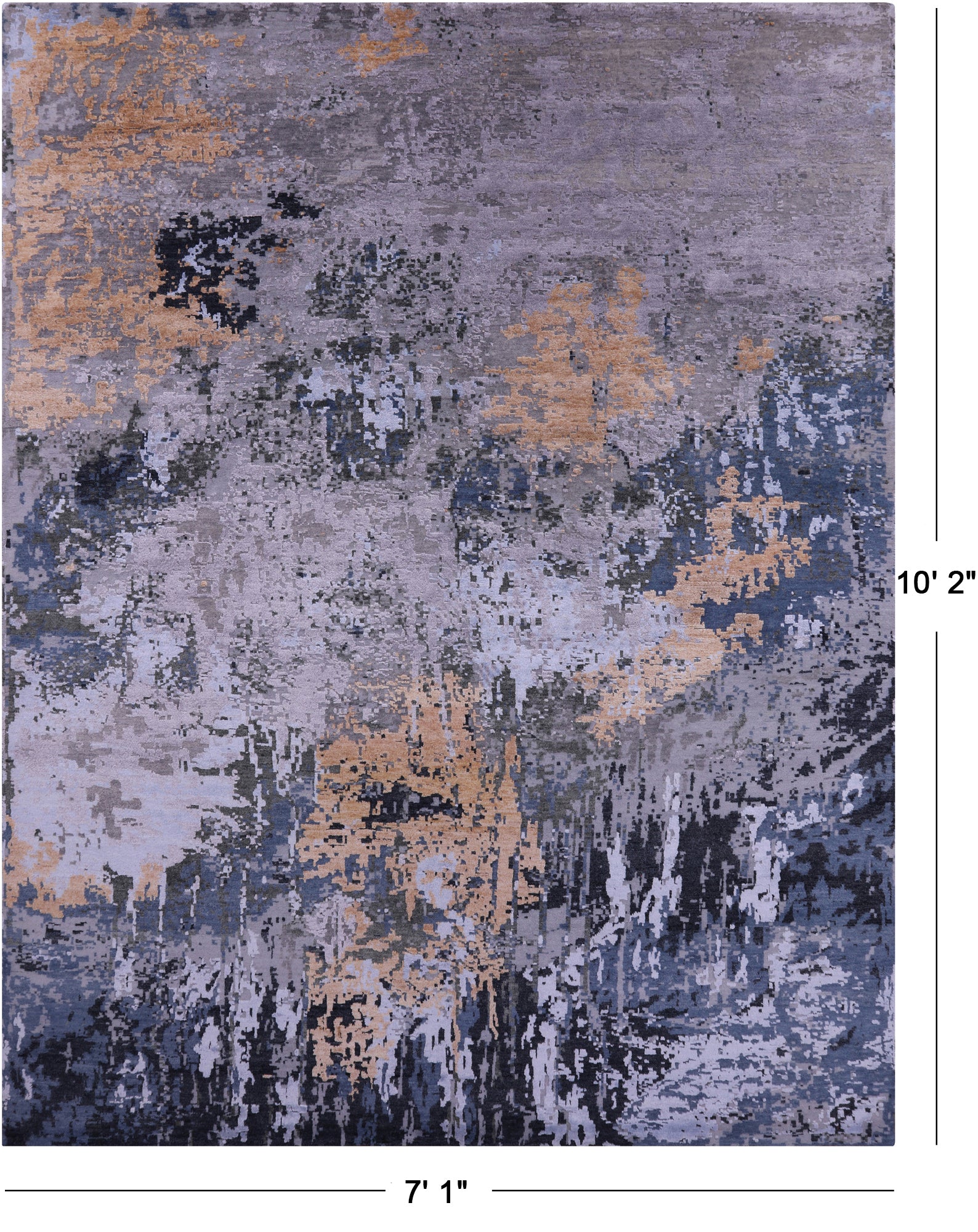 Abstract Contemporary Hand Knotted Wool & Silk Rug - 7' 1" X 10' 2" - Golden Nile