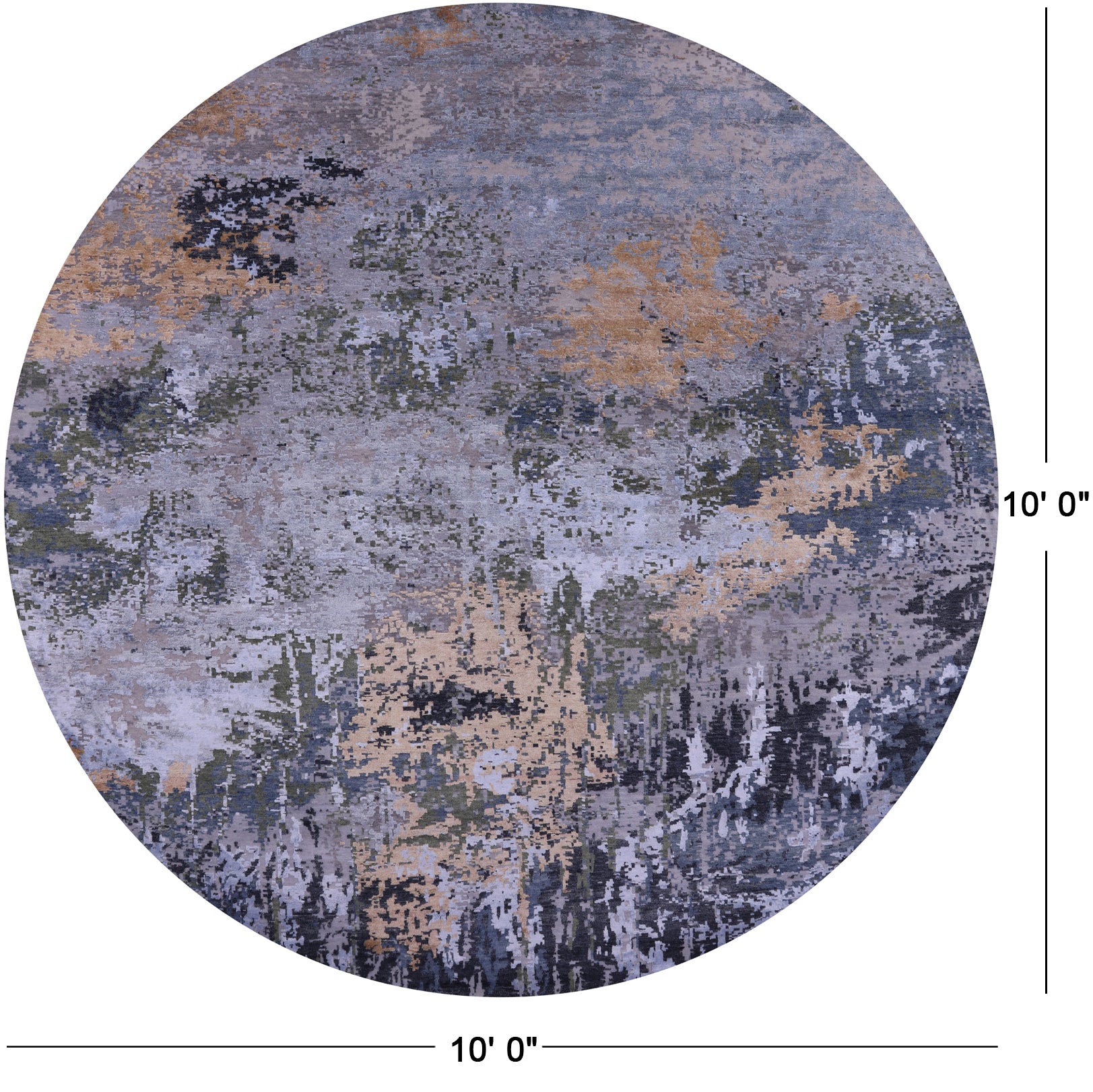 Round Contemporary Hand Knotted Wool & Silk Rug - 10' 0" X 10' 0" - Golden Nile