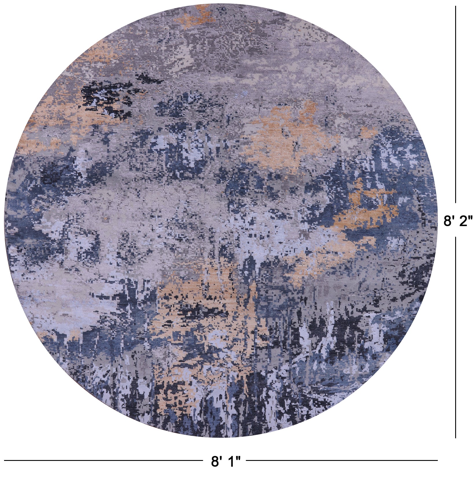 Round Contemporary Handmade Wool & Silk Rug - 8' 1" X 8' 2" - Golden Nile