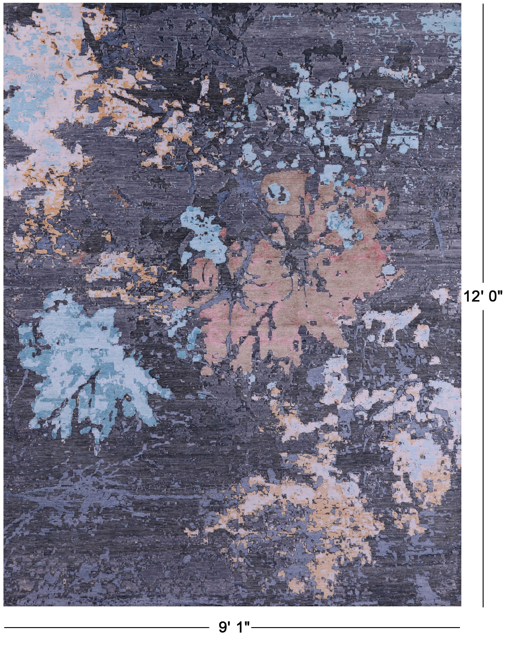 Abstract Modern Hand Knotted Wool & Silk Rug - 9' 1" X 12' 0" - Golden Nile