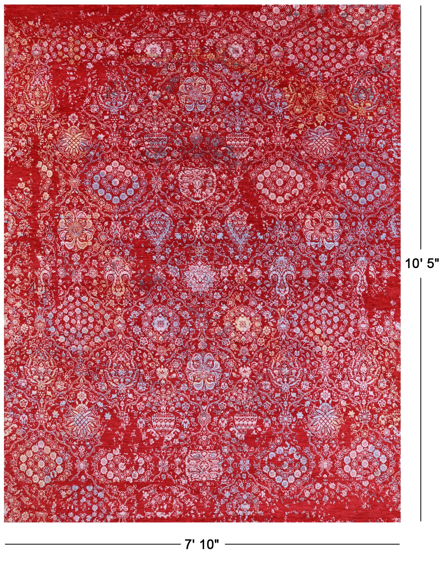 Red Contemporary Hand Knotted Wool & Silk Rug - 7' 10" X 10' 5" - Golden Nile