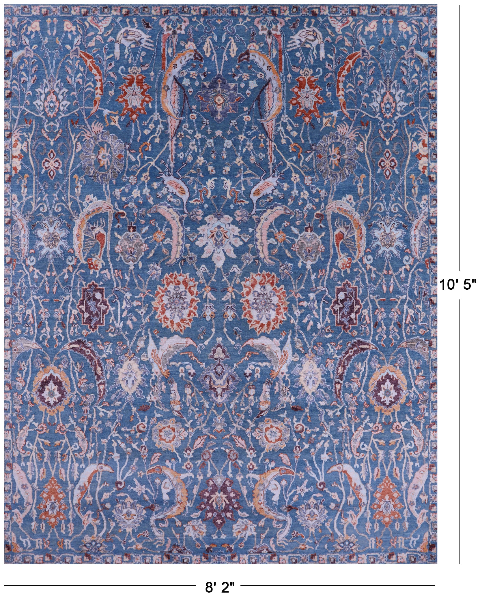 Blue Persian Hand Knotted Wool & Silk Rug - 8' 2" X 10' 5" - Golden Nile