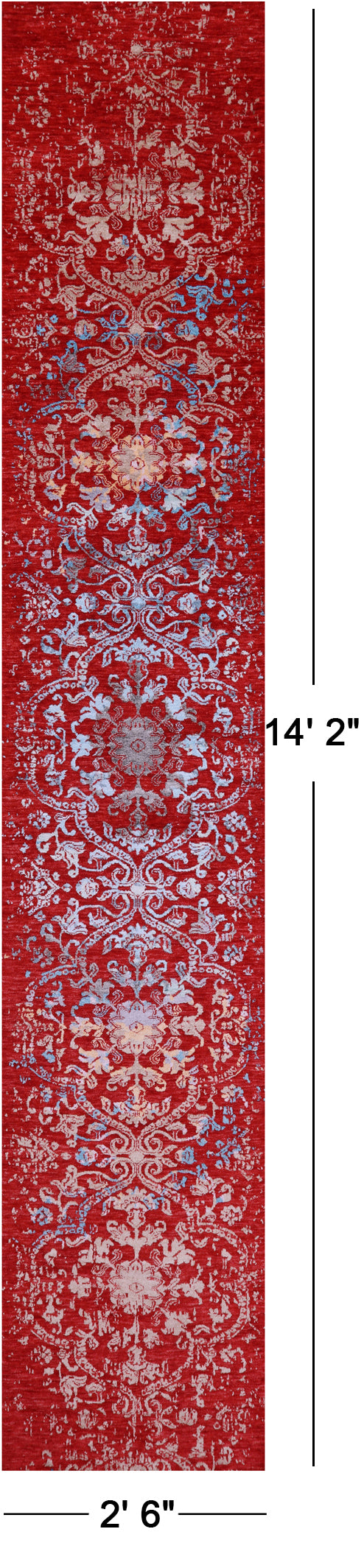 Red Modern Hand Knotted Wool & Silk Runner Rug - 2' 6" X 14' 2" - Golden Nile