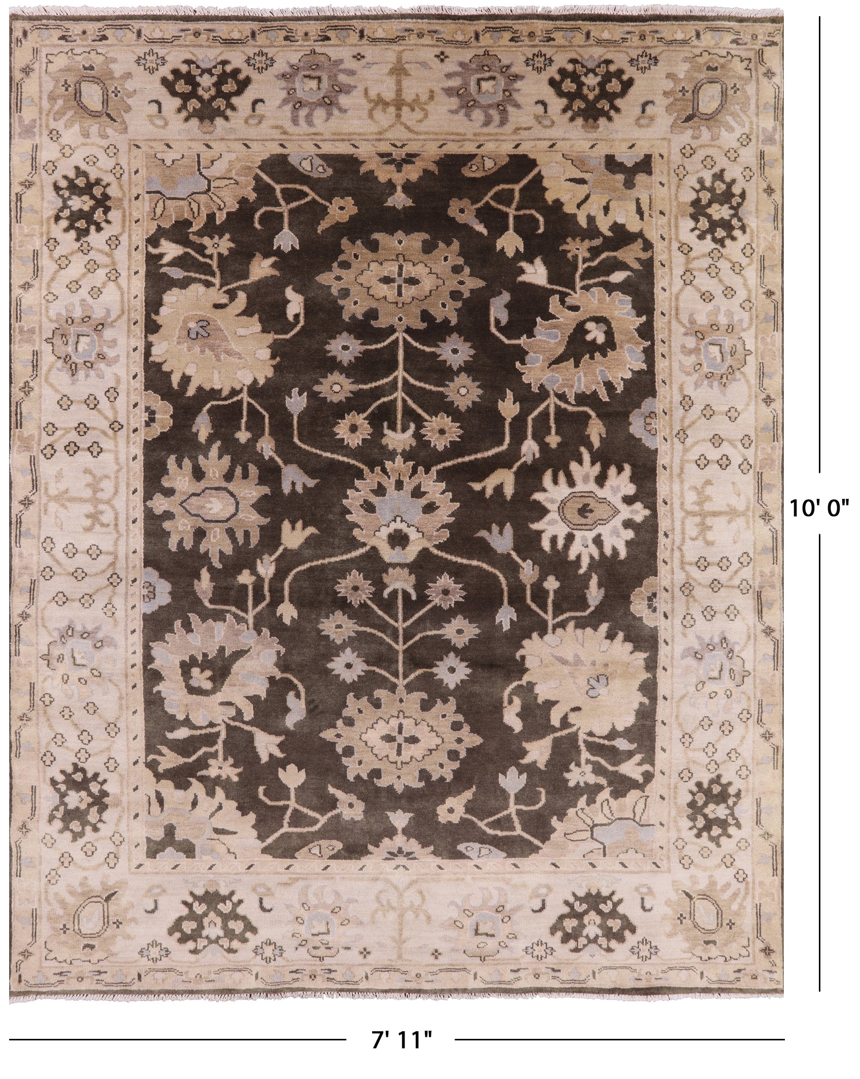 Brown Turkish Oushak Hand Knotted Wool Area Rug - 7' 11" X 10' 0" - Golden Nile
