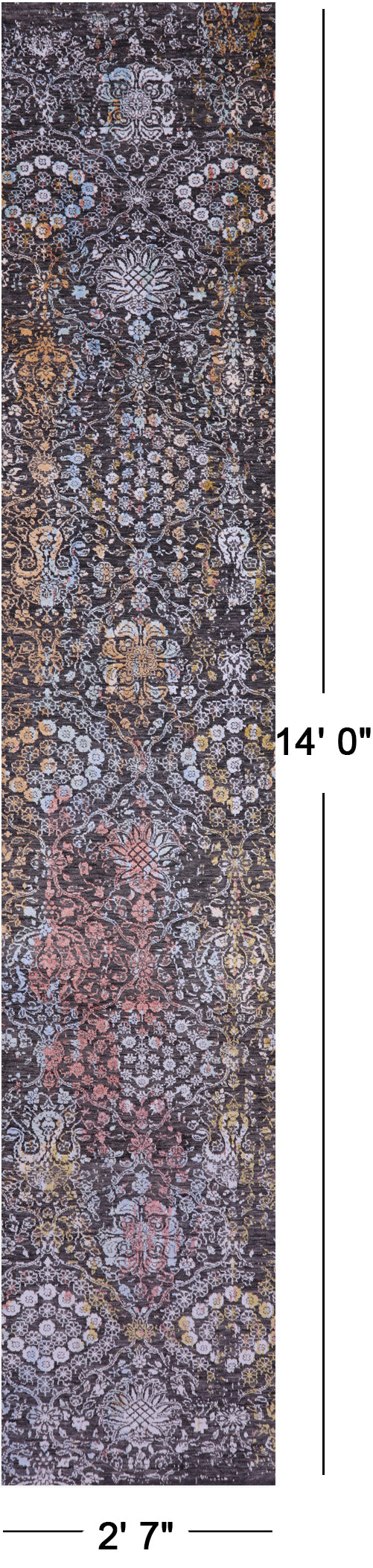 Modern Hand Knotted Wool & Silk Runner Rug - 2' 7" X 14' 0" - Golden Nile