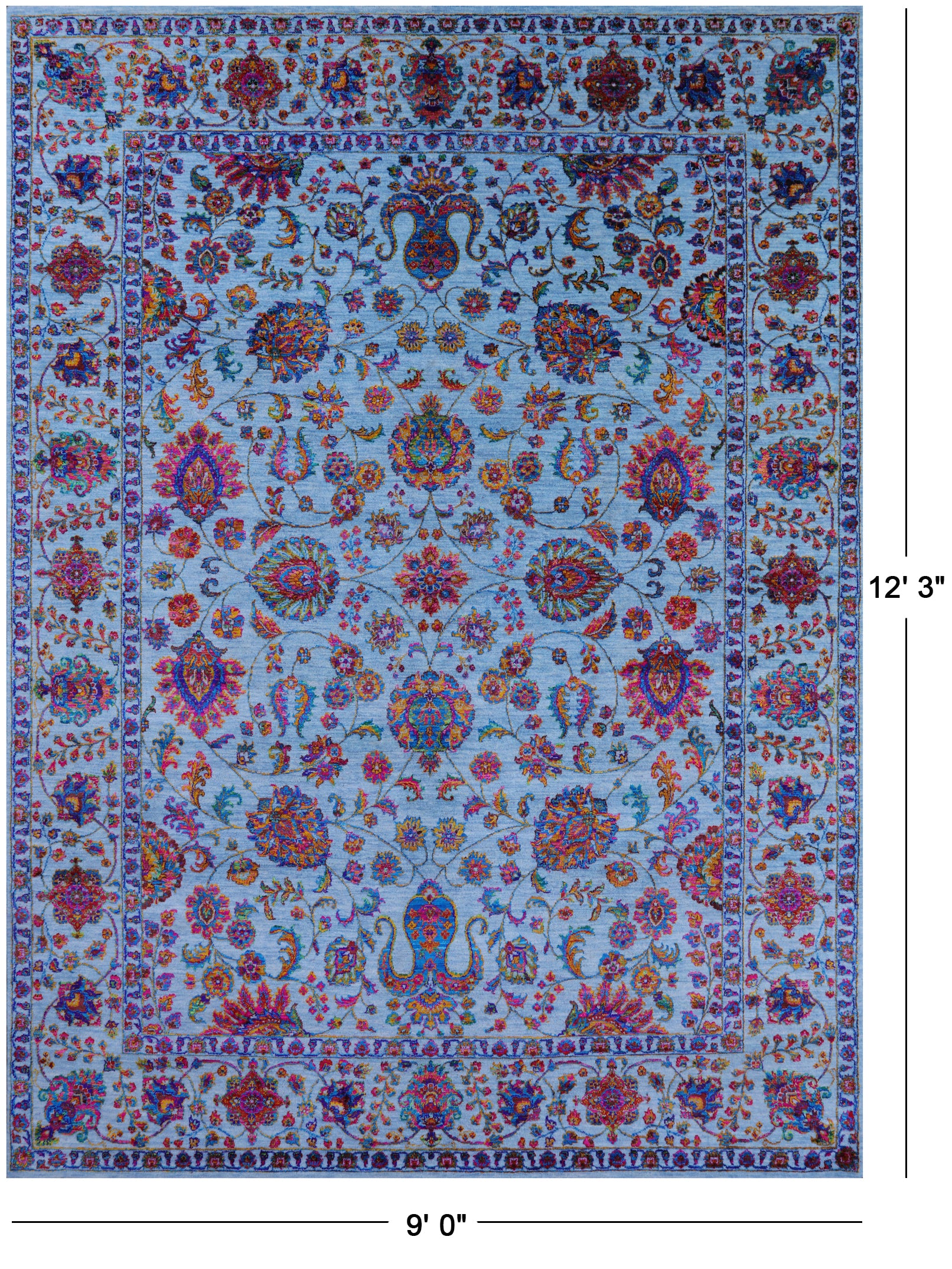 Blue Persian Hand Knotted Wool & Silk Rug - 9' 0" X 12' 3" - Golden Nile
