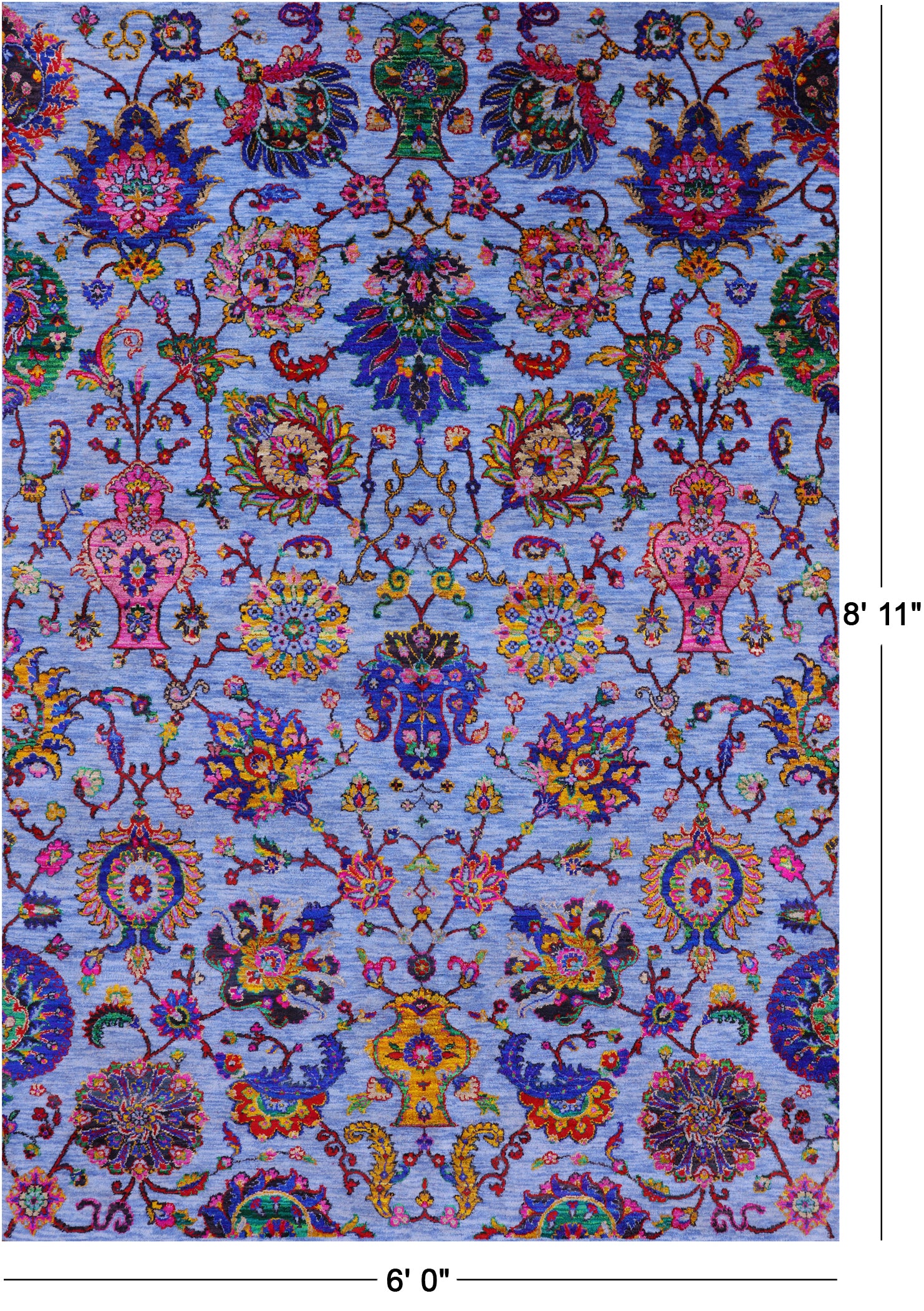Blue Persian Hand Knotted Wool & Silk Rug - 6' 0" X 8' 11" - Golden Nile