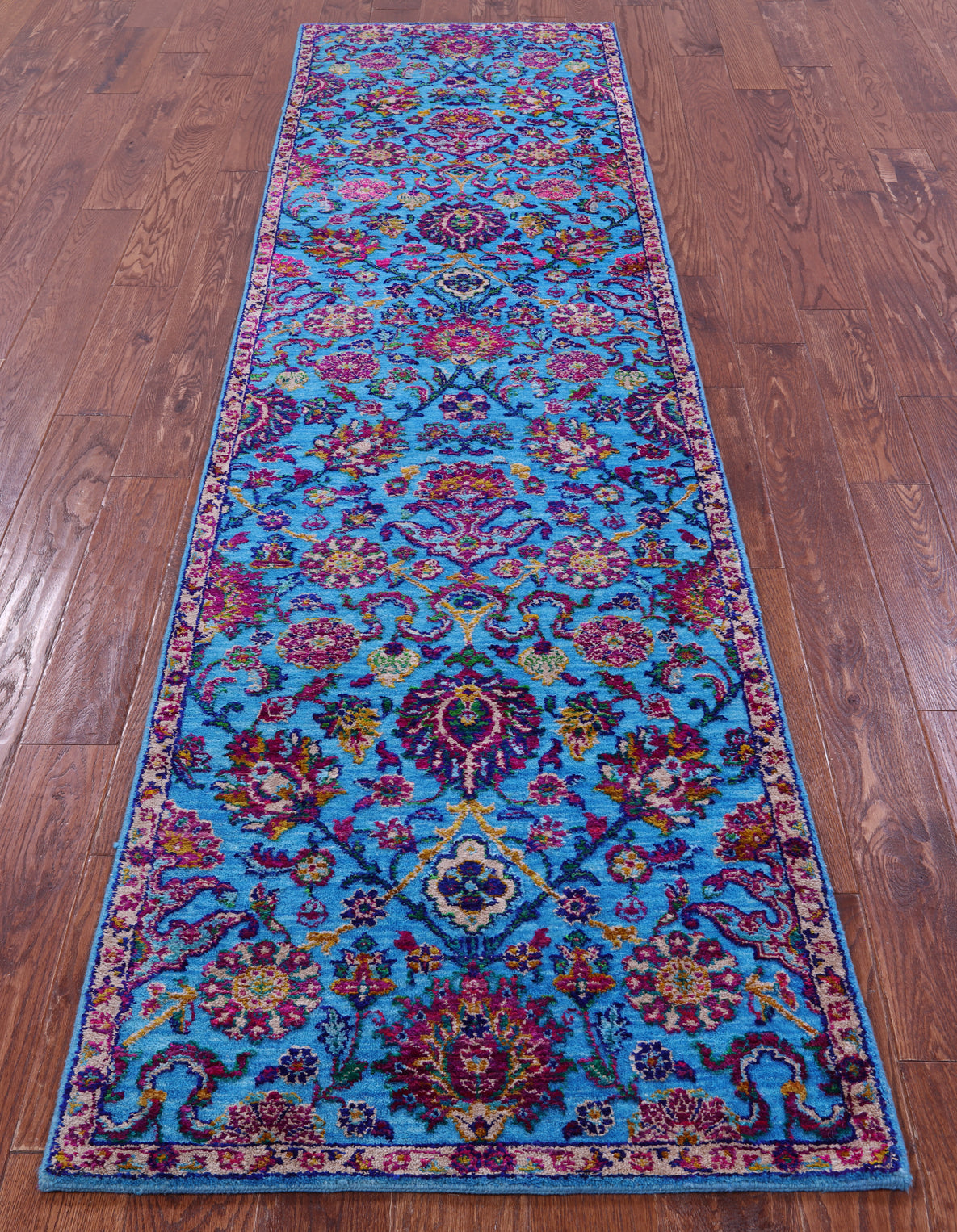 Blue Persian Tabriz Hand Knotted Wool & Silk Runner Rug - 2' 8" X 10' 2" - Golden Nile