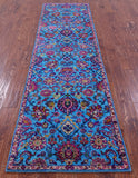 Blue Persian Tabriz Hand Knotted Wool & Silk Runner Rug - 2' 8" X 10' 2" - Golden Nile