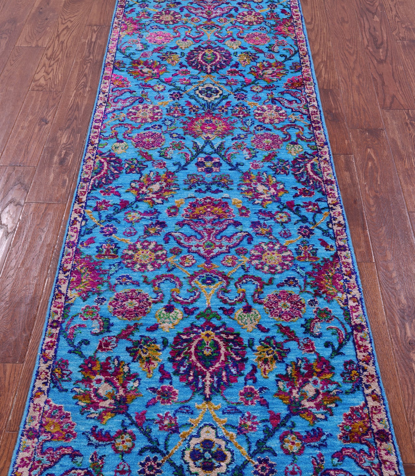 Blue Persian Tabriz Hand Knotted Wool & Silk Runner Rug - 2' 8" X 10' 2" - Golden Nile