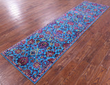 Blue Persian Tabriz Hand Knotted Wool & Silk Runner Rug - 2' 8" X 10' 2" - Golden Nile