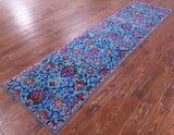 Blue Persian Tabriz Hand Knotted Wool & Silk Runner Rug - 2' 8" X 10' 2" - Golden Nile