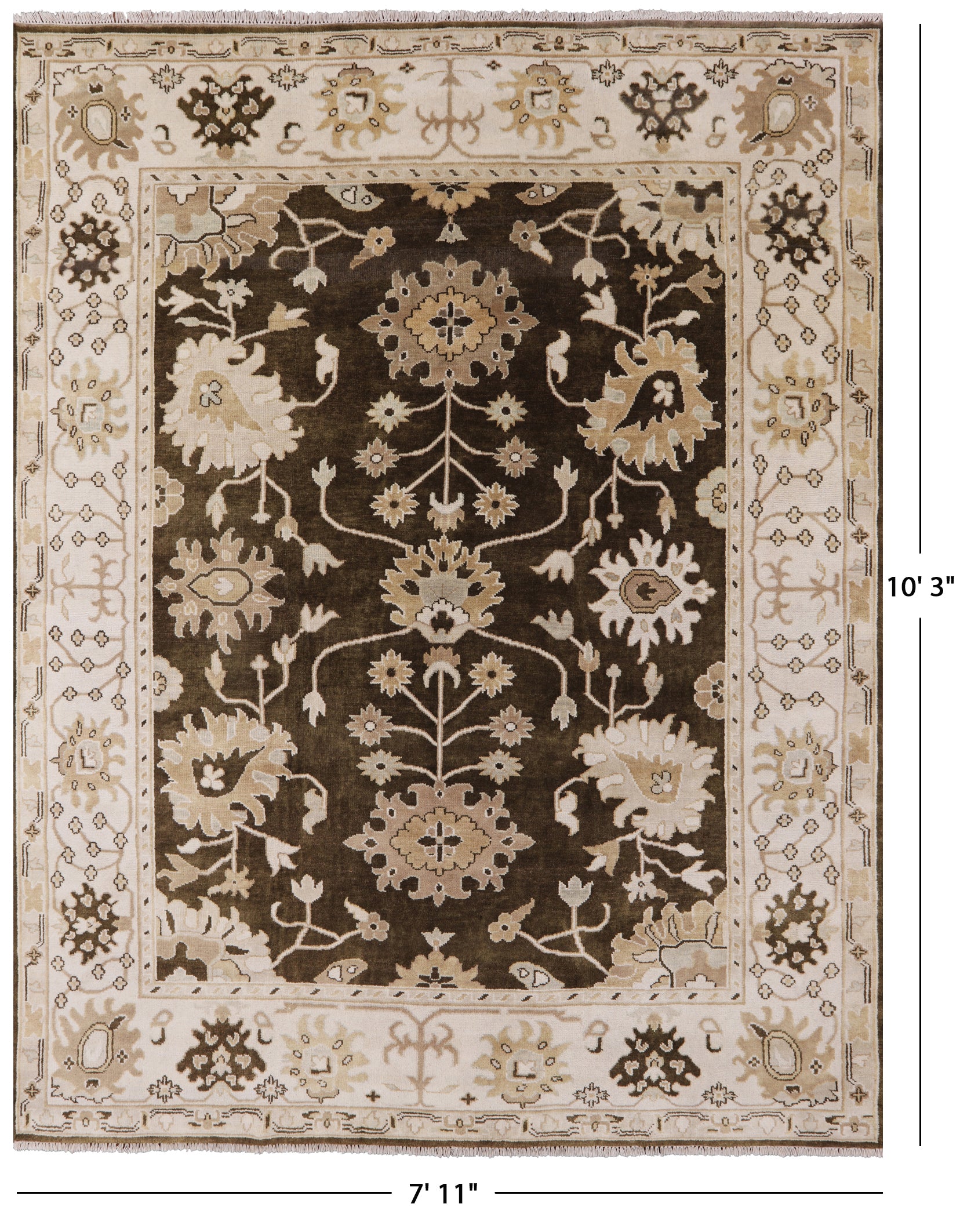 Brown Turkish Oushak Handmade Wool Area Rug - 7' 11" X 10' 3" - Golden Nile