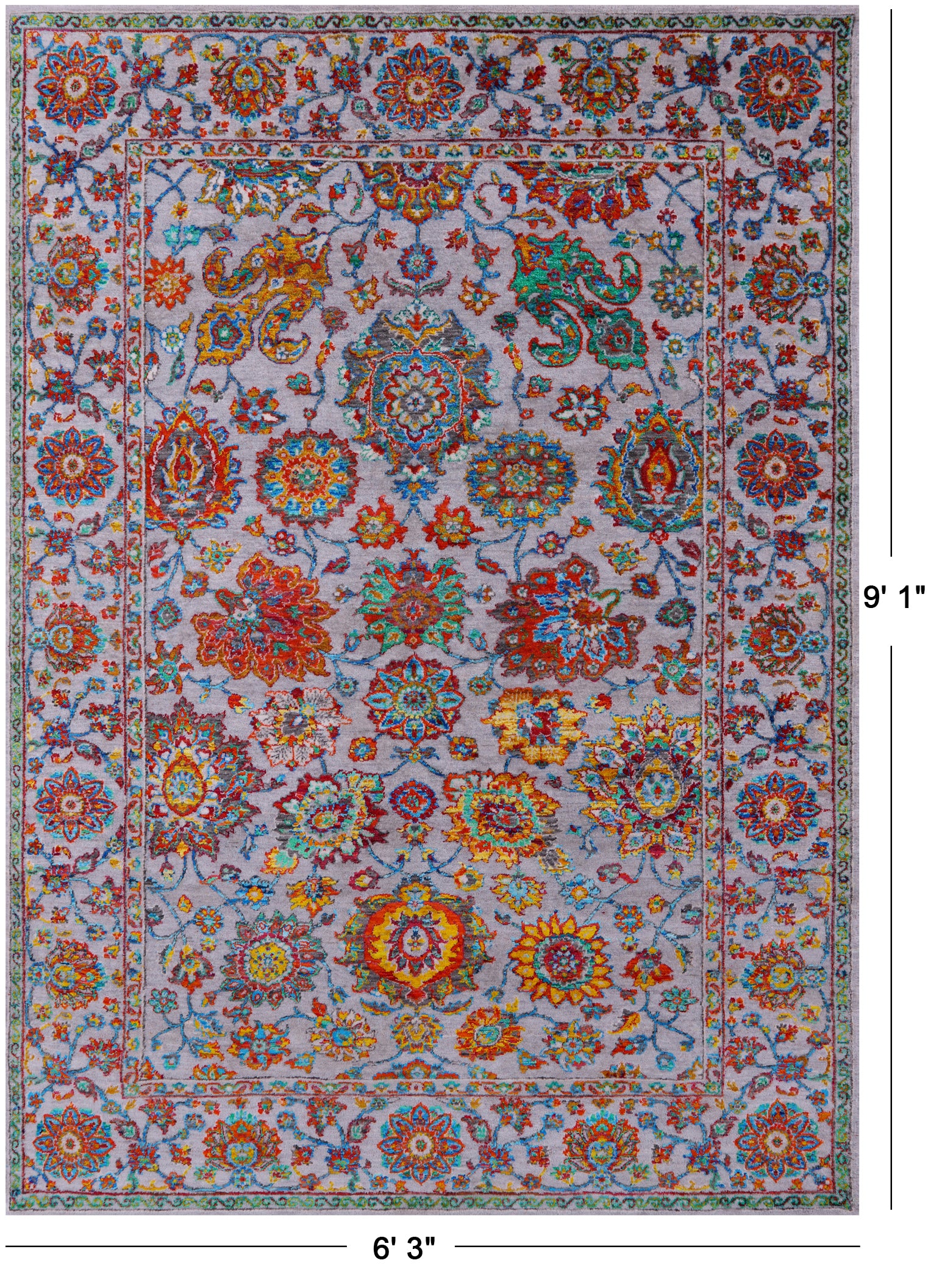 Grey Persian Hand Knotted Wool & Silk Rug - 6' 3" X 9' 1" - Golden Nile